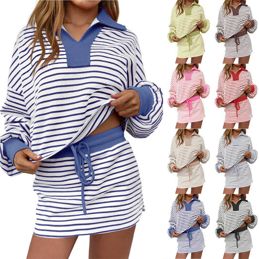 Women's Striped Two-Piece Mini Skirt Set