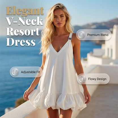 Women's V-Neck Strap Dress with Bubble Ruffle Hem