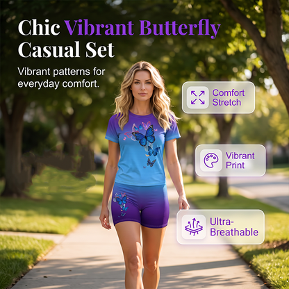 Women's Casual Butterfly Print Top and Shorts Set