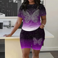 Women's Casual Butterfly Print Top and Shorts Set