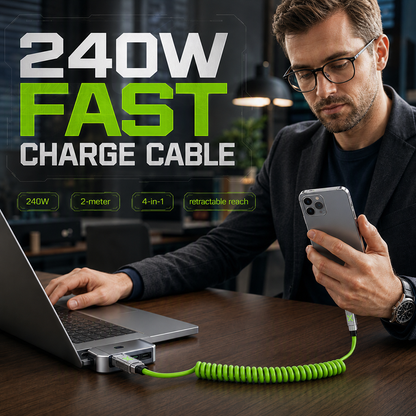 240W 4-in-1 Coiled Fast Charging Cable