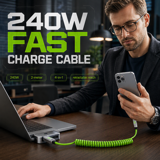 240W 4-in-1 Coiled Fast Charging Cable