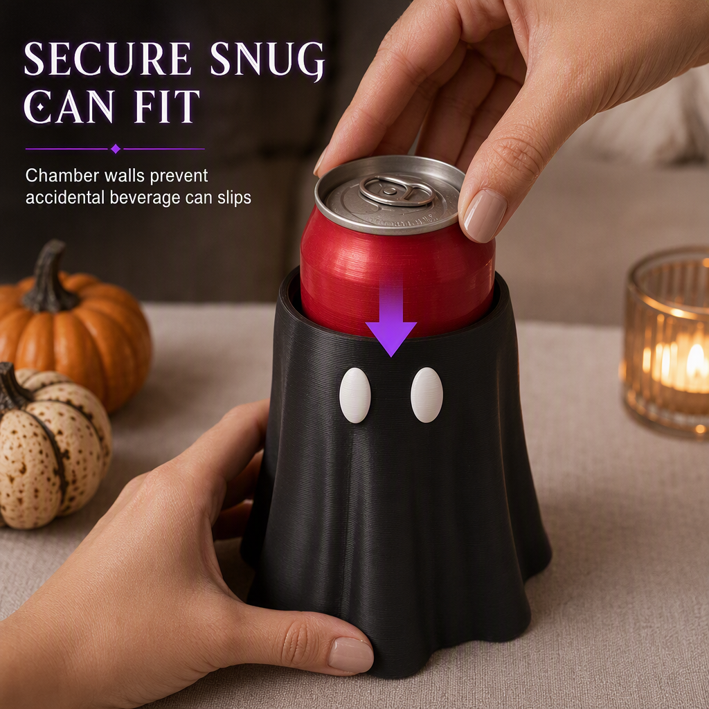 3D Printed Halloween Can Holder with Witch Hat Lid – Ghost Party Sleeve