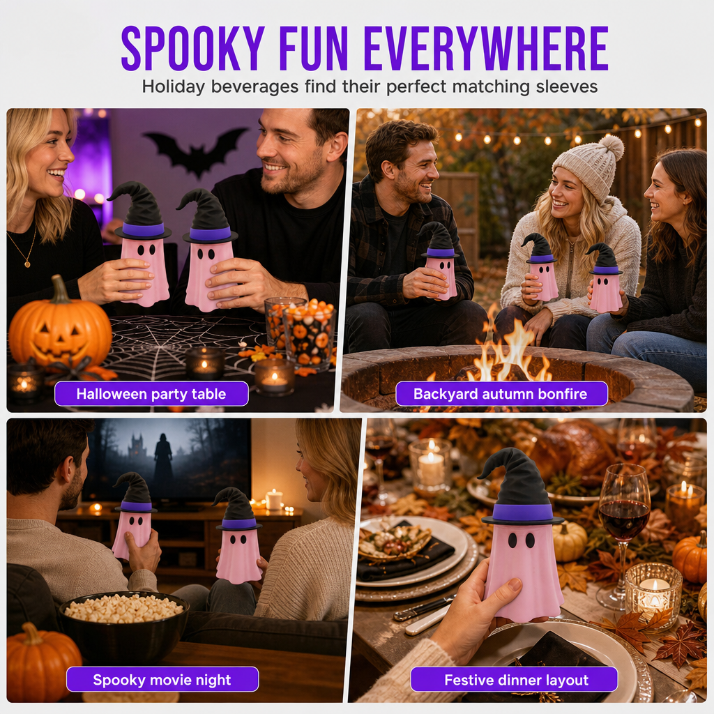 3D Printed Halloween Can Holder with Witch Hat Lid – Ghost Party Sleeve