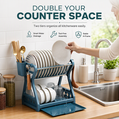 📢📢67% OFF !! ⏰Multi-Layer Steel Dish Drying Rack – Vertical Storage, Drip Tray, Tool-Free Install ✨